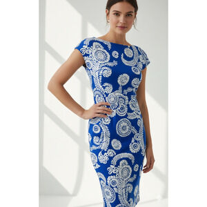 NWT Boden Florrie Jersey Dress Indigo Bunting Abstract Charm Floral Blue 4L